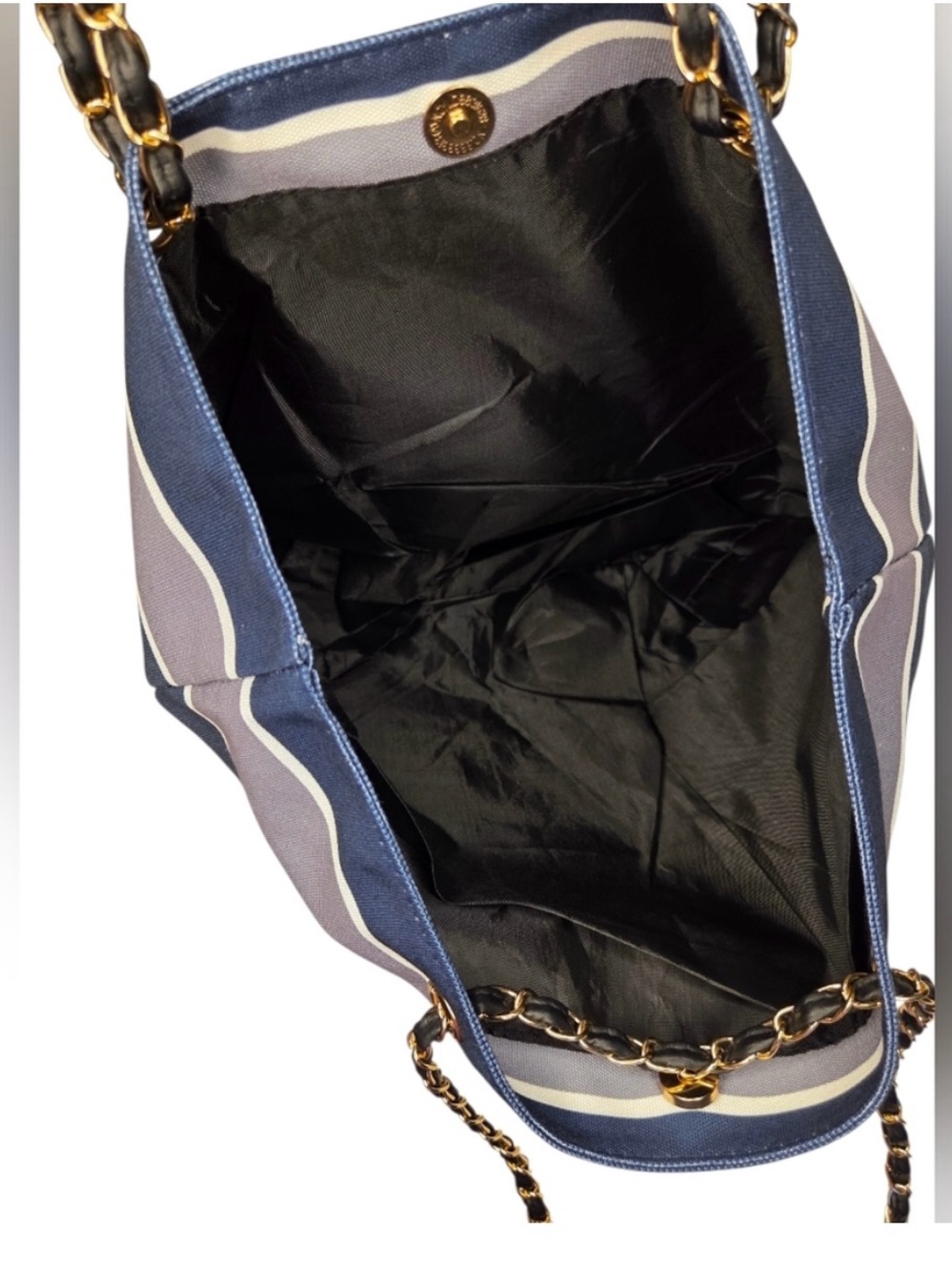 Luxury Tote Navy, White & Gray Striped Chain-Handle Tote NWT - Picture 6 of 12